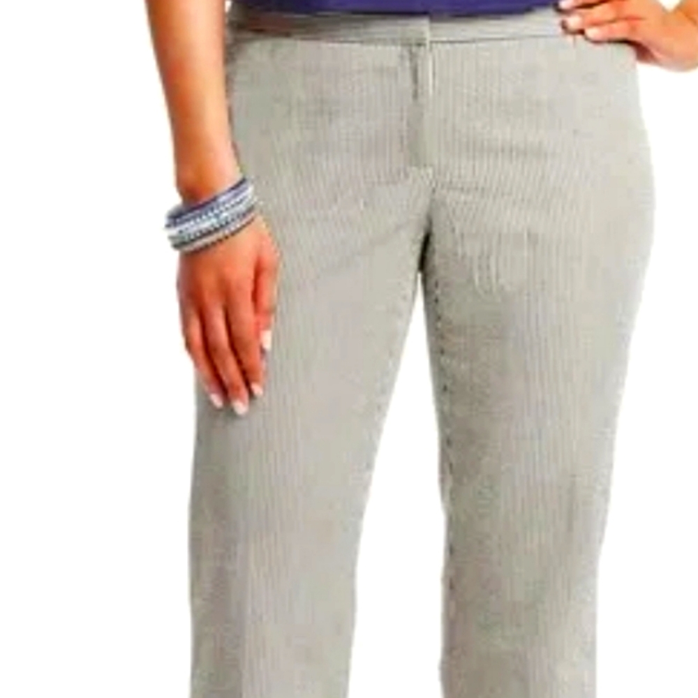 Ann Taylor Loft Marissa Cropped/Ankle Pants Gray White Pin Striped Sz 16" X 31"